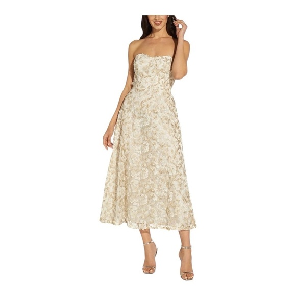 ADRIANNA PAPELL Floral Embroidered Strapless Fit & Flare Dress NWT - Picture 8 of 8
